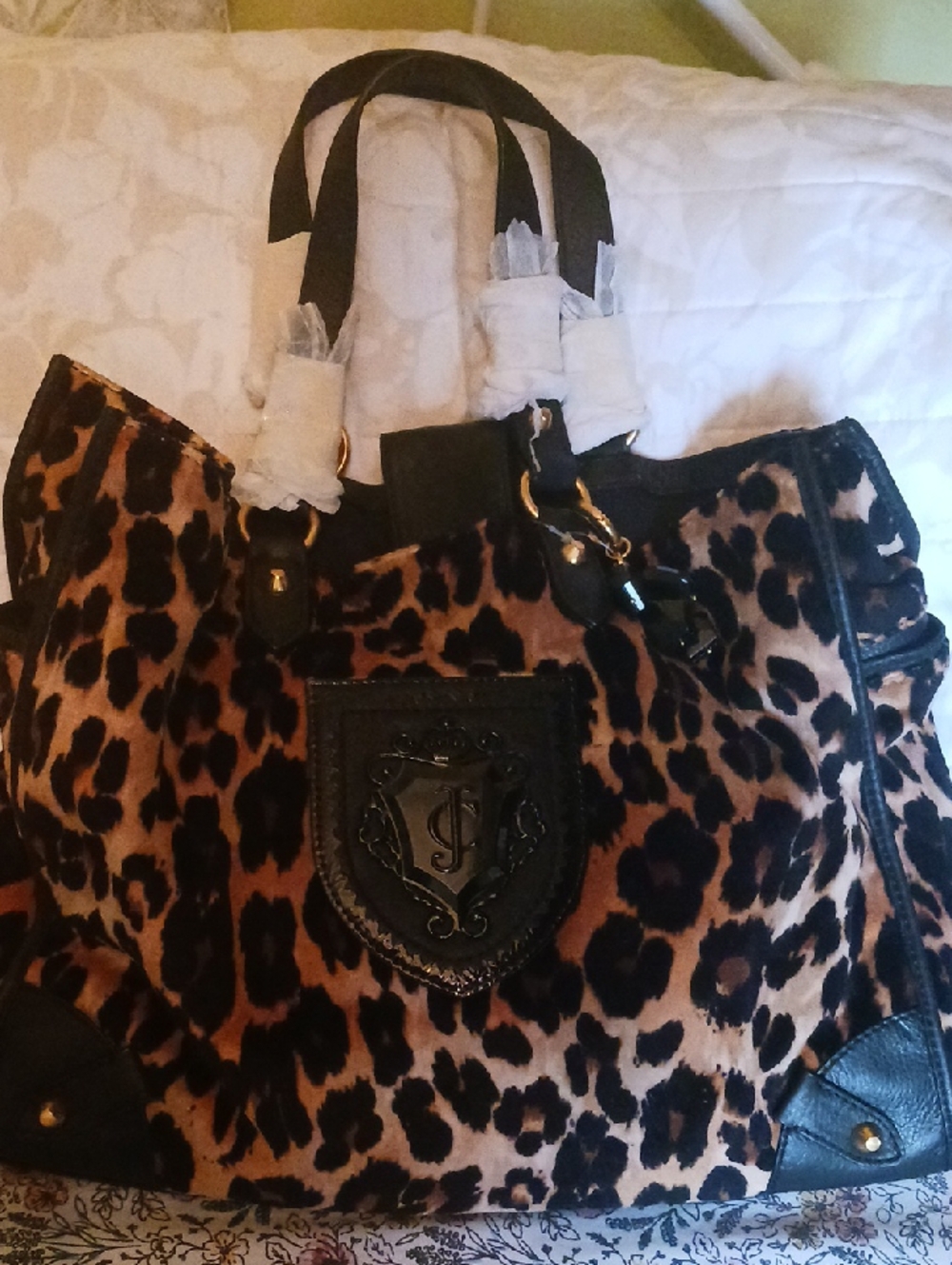 Juicy Couture Leopard Print Tote Bag with Black Trim